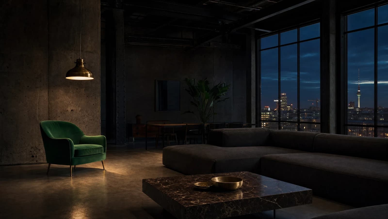 Berlin-Kreuzberg Loft mit grünem Velvet-Sessel · IMMOBILIEN STUDIO